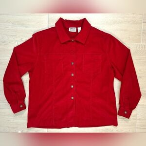Chicos Designs Women's Red Cotton Corduroy Button Down Shirt Shacket - Size 3